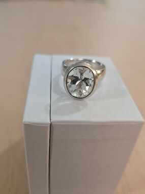 Sterling Silver Clear White Topaz Gemstone Bezel Ring - Women Jewelry